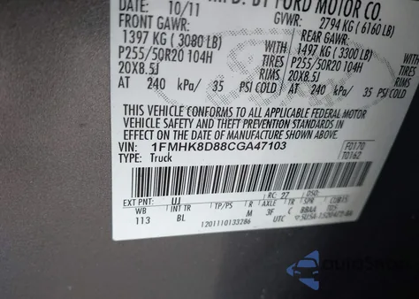 2012 Ford Explorer Xlt z USA, uszkodzony, nr VIN 1FMHK8D88CGA47103